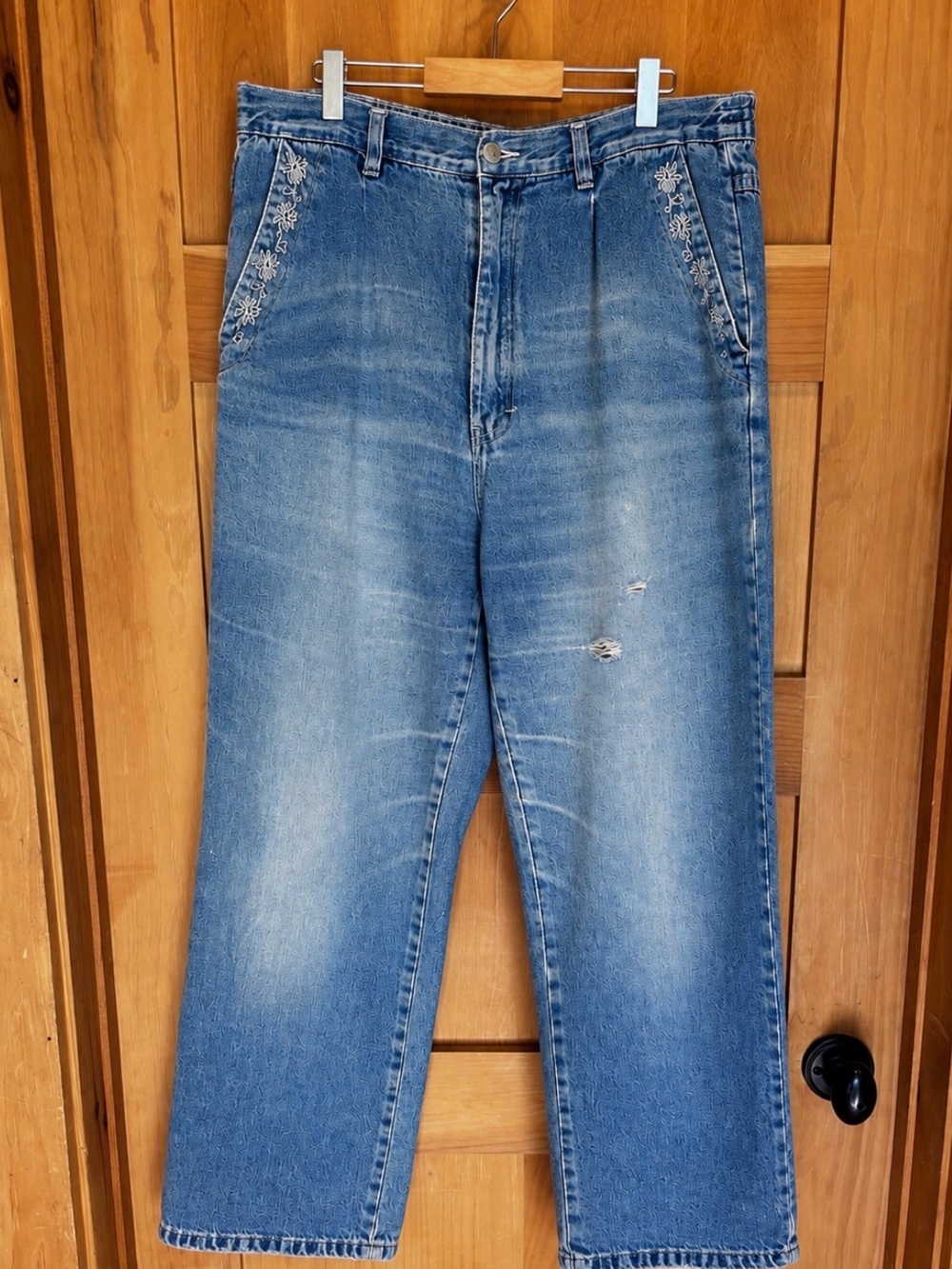Vintage Sears VIP Petites 14 Embroidered Floral Straight Leg Jeans Y2K